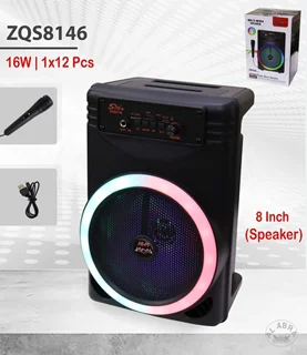 اسپیکر چمدانی مدل ZQS8146 رم و فلاش خوربلوتوث دار و رقص نور زیبا دارای میکروفون سیم دار